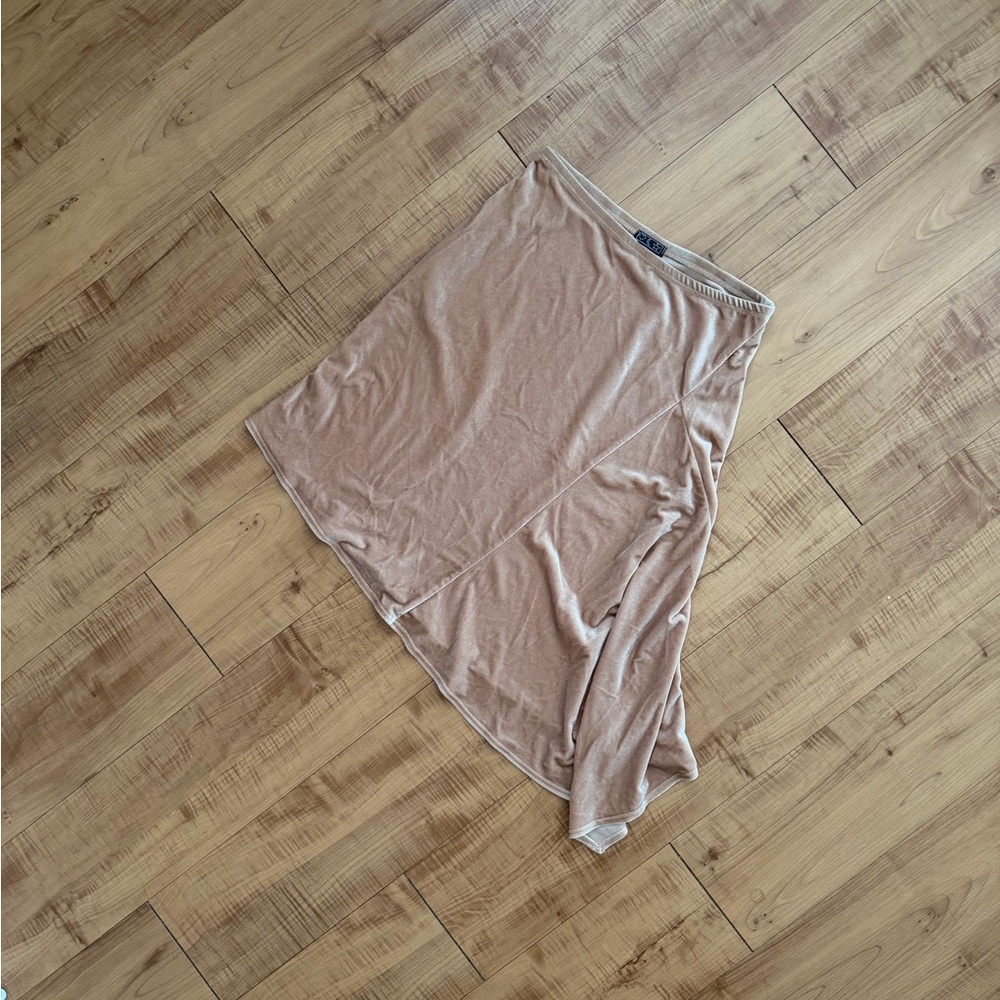 Vintage Velvet Women's Asymmetrical Soft Tan Midi Skirt